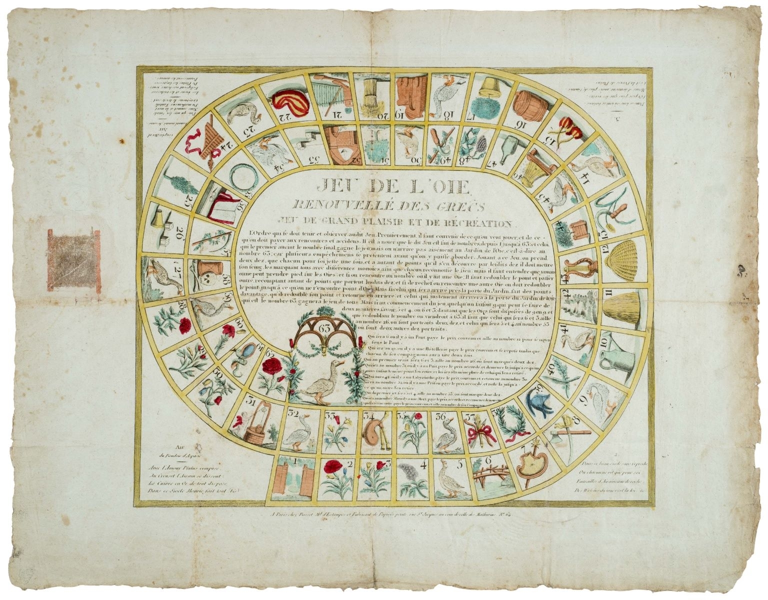 LE JEU DE L’OYE / RENOUVELLE DES GRECS / JEU DE GRAND PLAISIR ET DE RÉCRÉATION (titre inscrit)