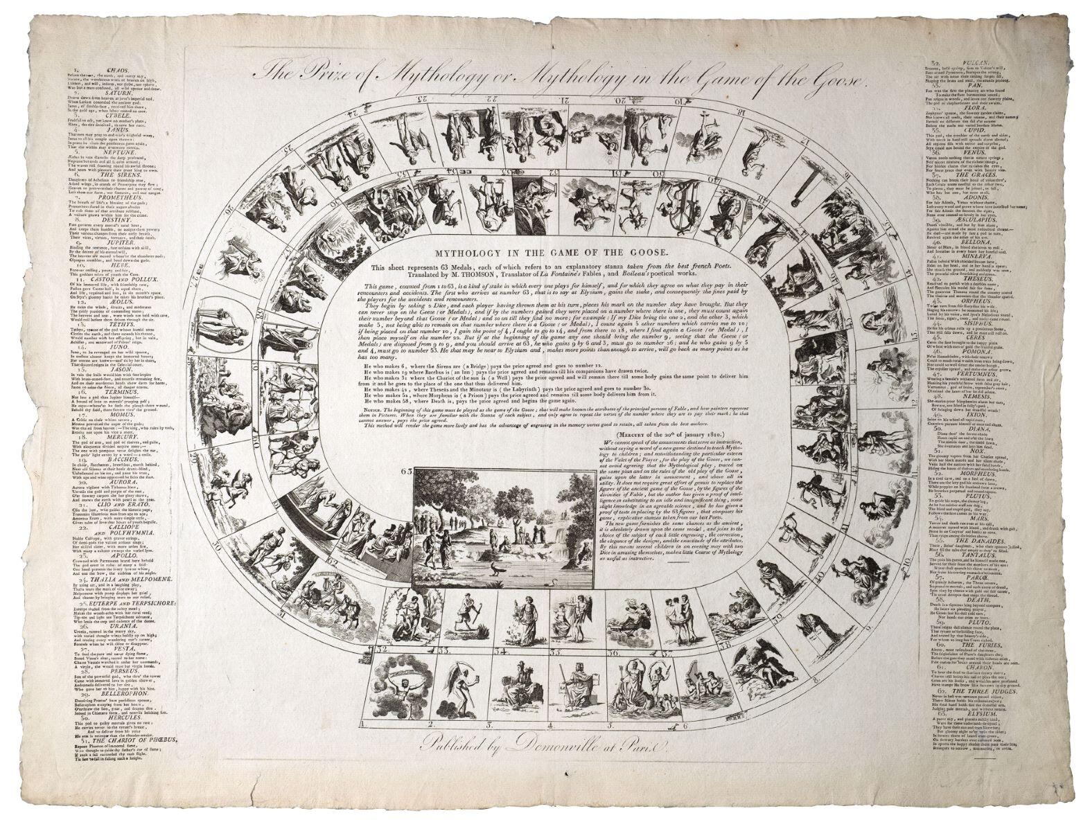 The Prize of Mythology or Mythology in the Game of the Goose. (titre inscrit, angl.)  ; le prix de la mythologie ou la mythologie dans le jeu de l'oie (titre factice)