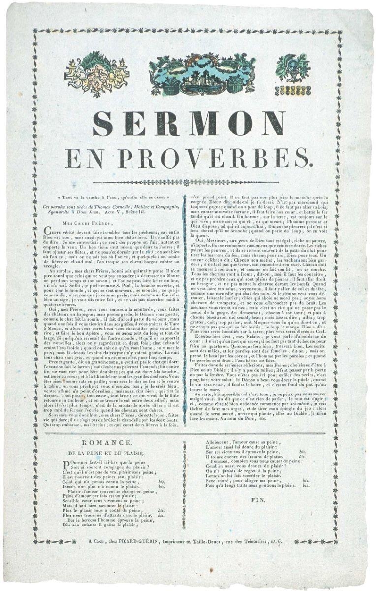 SERMON / EN PROVERBES. (titre inscrit)