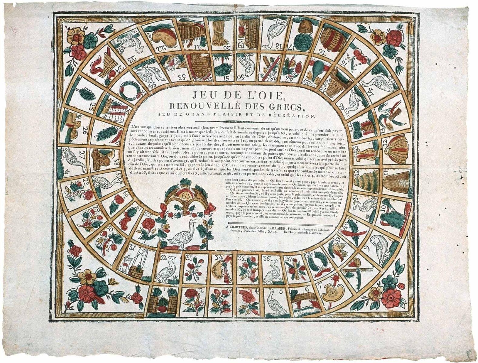 JEU DE L’OIE, / RENOUVELLE DES GRECS, / JEU DE GRAND PLAISIR ET DE RECREATION. (titre inscrit)