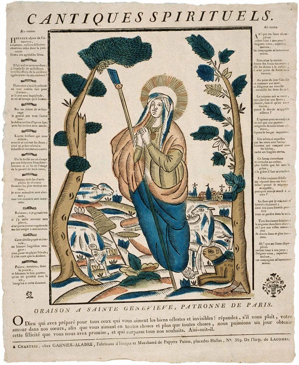 CANTIQUES SPIRITUELS. (titre inscrit) ; sainte Geneviève (titre factice)