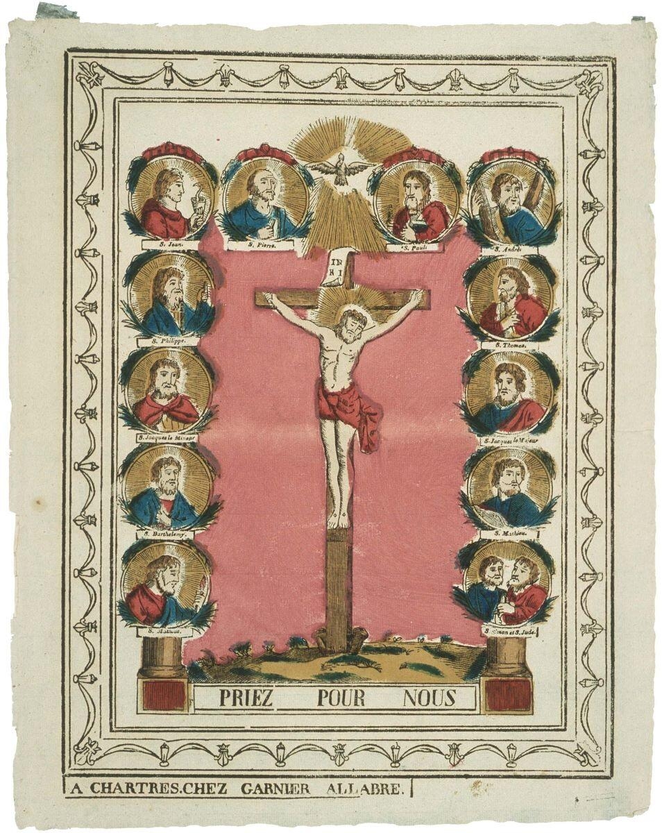 PRIEZ POUR NOUS (titre inscrit) ; Christ en CROIX (titre factice)
