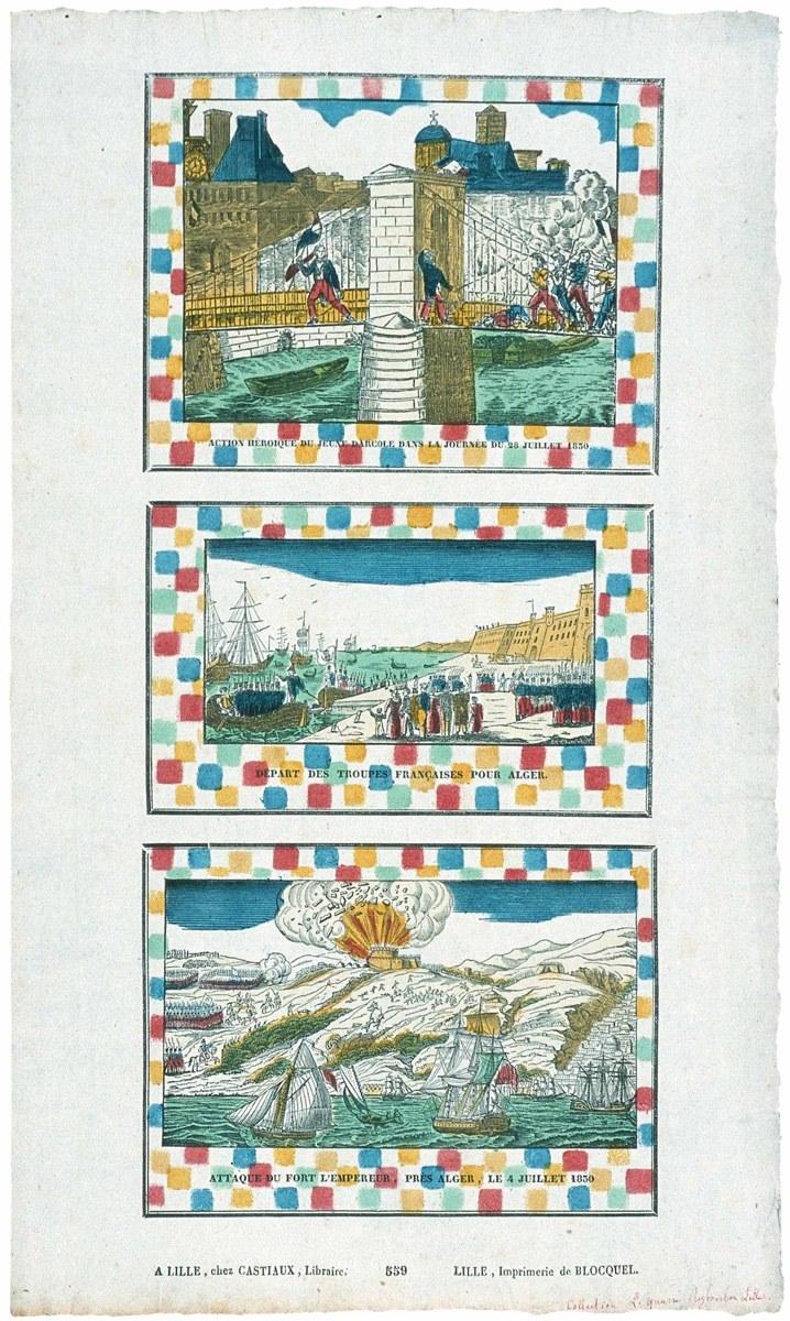 ACTION HÉROIQUE DU JEUNE DARCOLE DANS LA JOURNÉE DU 28 JUILLET 1830. / DÉPART DES TROUPES FRANCAISES POUR ALGER. / ATTAQUE DU FORT L'EMPEREUR, PRÈS ALGER, LE 4 JUILLET 1830 / 559 (titre inscrit)