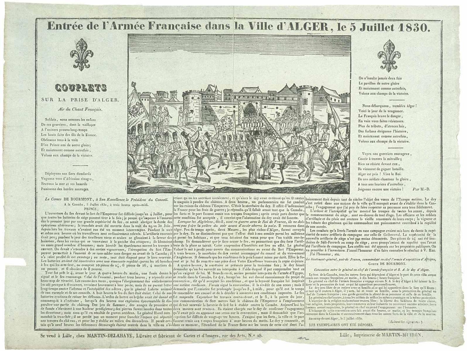 Entrée de l'Armée Française dans la Ville d'ALGER, le 5 Juillet 1830. (titre inscrit)