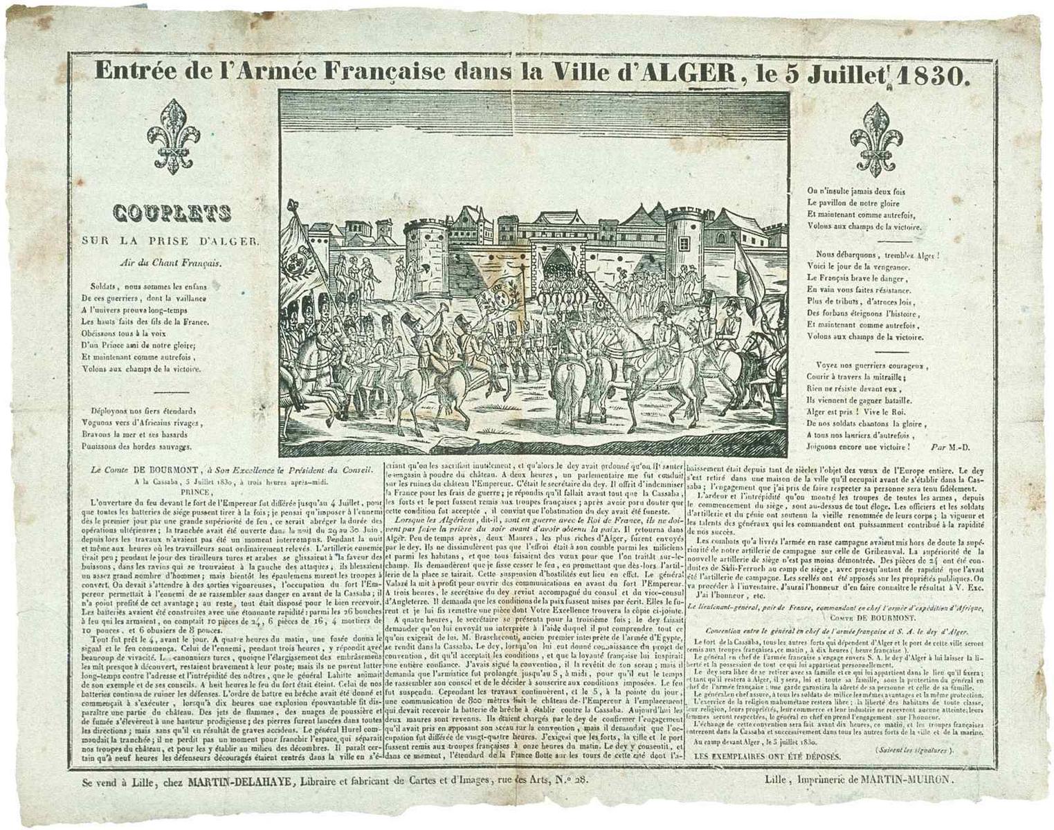 Entrée de l'Armée Française dans la Ville d'ALGER, le 5 Juillet 1830. (titre inscrit)