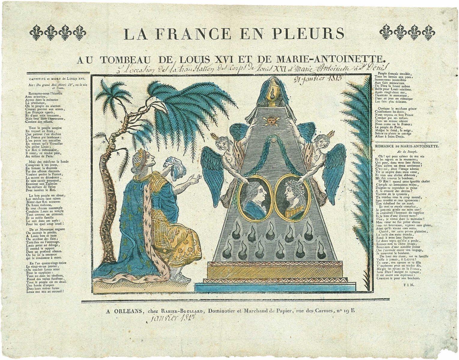 LA FRANCE EN PLEURS / AU TOMBEAU DE LOUIS ET DE MARIE-ANTOINETTE. (titre inscrit)