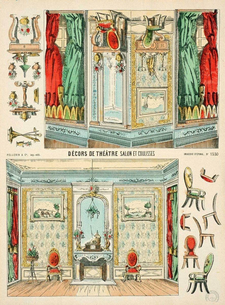 DECORS DE THEATRE. SALON ET COULISSES. (titre inscrit)