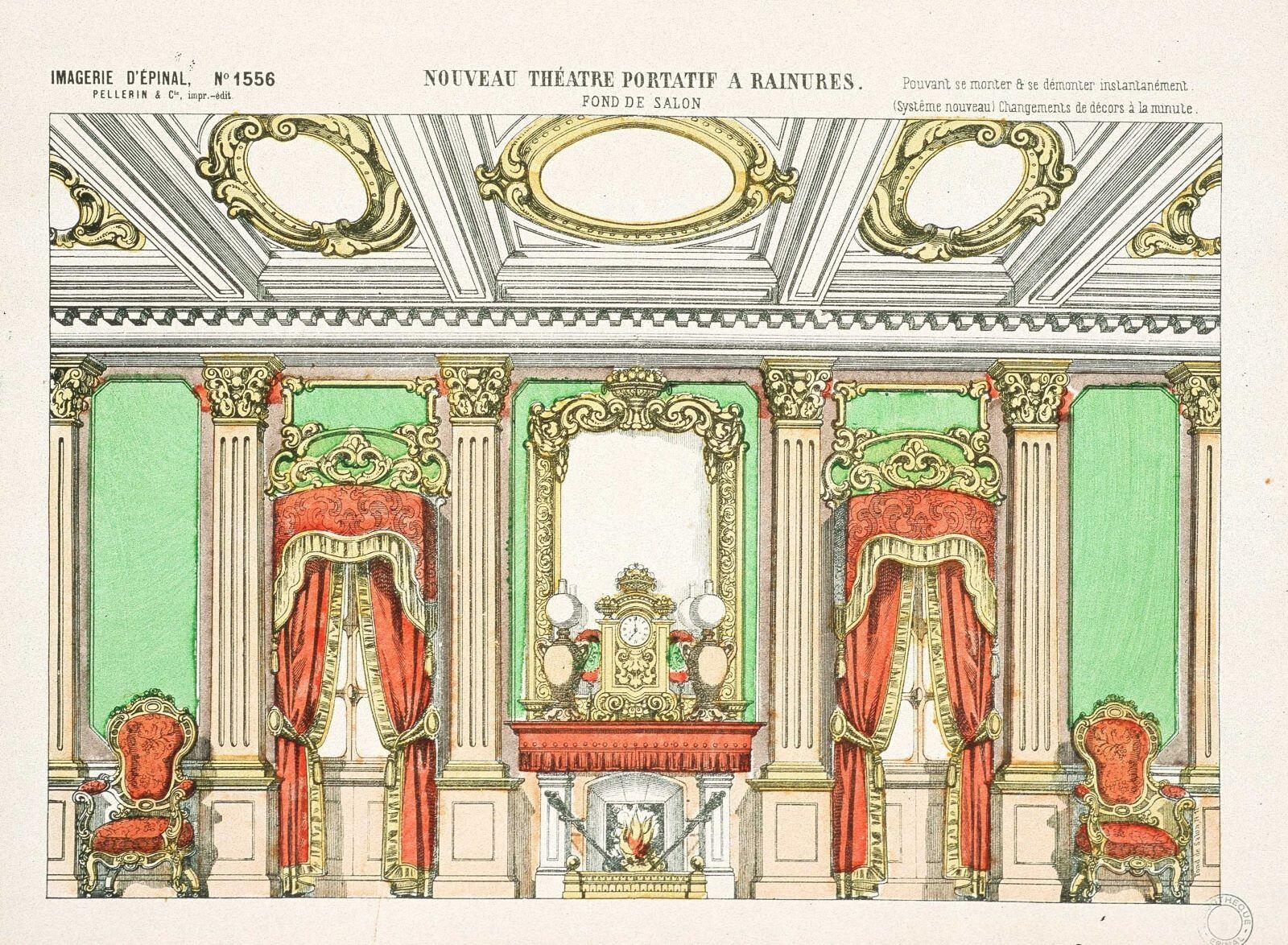 NOUVEAU THEATRE PORTATIF A RAINURES / FOND DE SALON (titre inscrit)