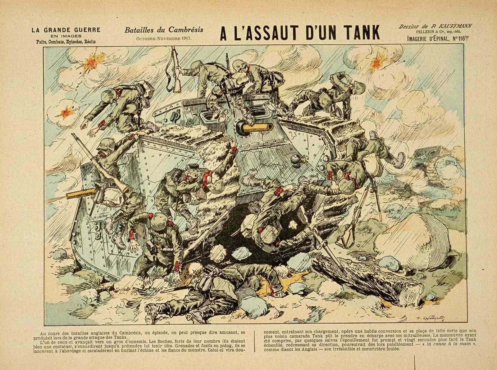 Batailles du Cambrésis / OCTOBRE - NOVEMBRE 1917. / A L'ASSAUT D'UN TANK (titre inscrit)