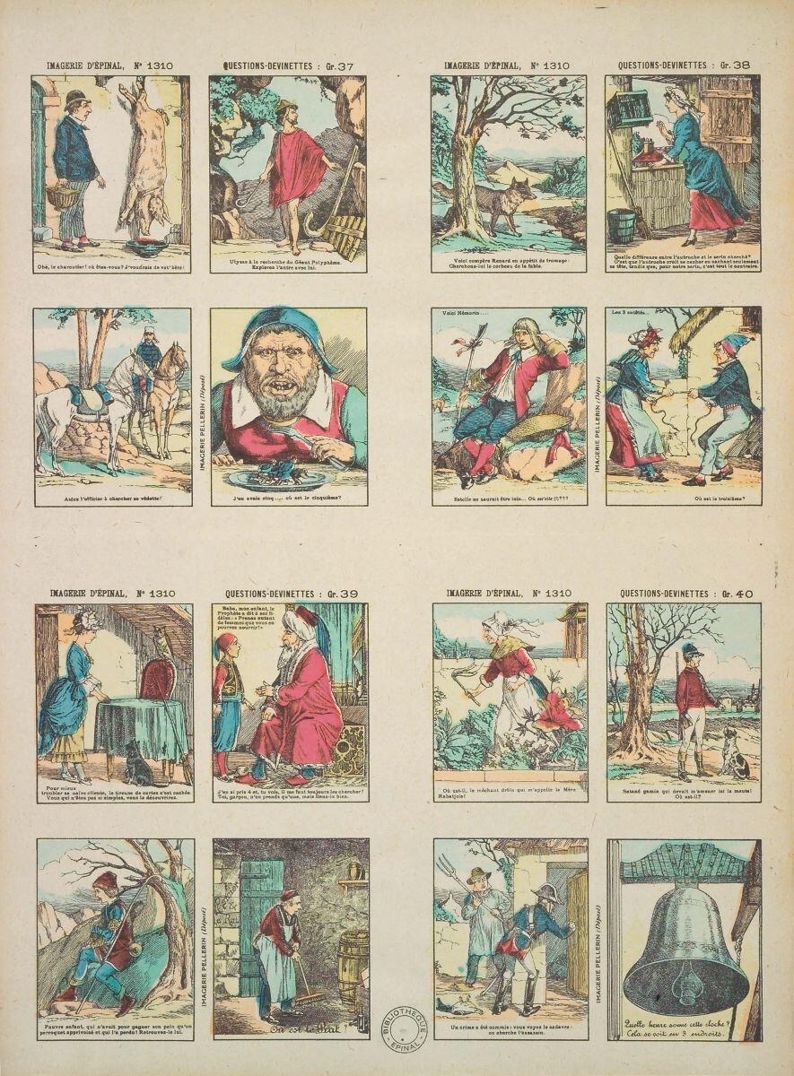 IMAGERIE D'EPINAL, N° 1310 ; QUESTIONS-DEVINETTES : Gr. 37 ; Gr. 38 ; Gr. 39 ; Gr. 40 (titre inscrit)