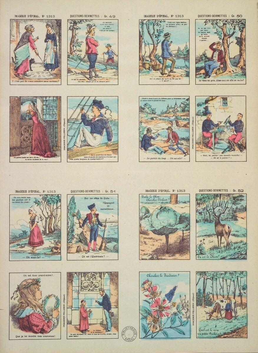 IMAGERIE D'EPINAL, N° 1313 ; QUESTIONS-DEVINETTES : Gr. 49 ; Gr. 50 ; Gr. 51 ; Gr. 52 (titre inscrit)