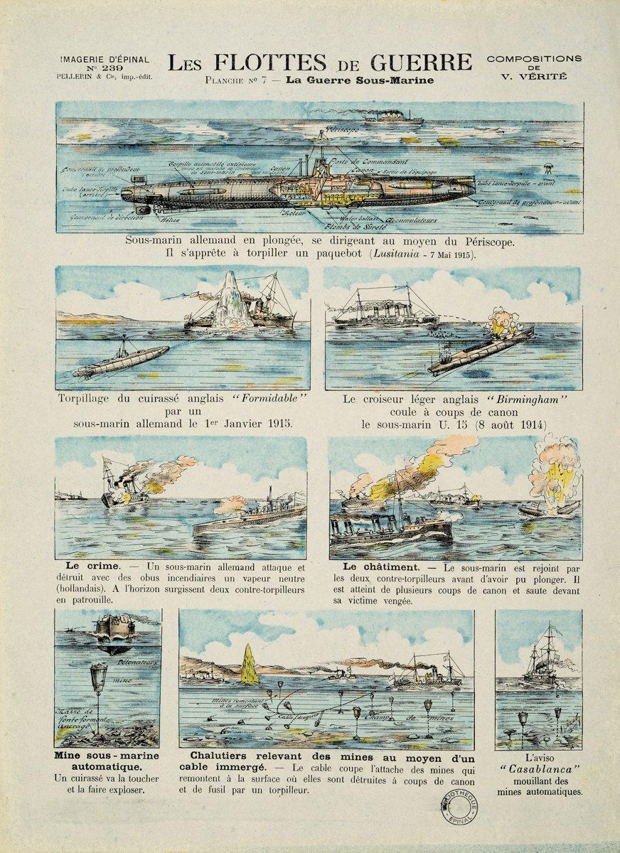 LES FLOTTES DE GUERRE / PLANCHE N°7 - La Guerre Sous-Marine (titre inscrit)