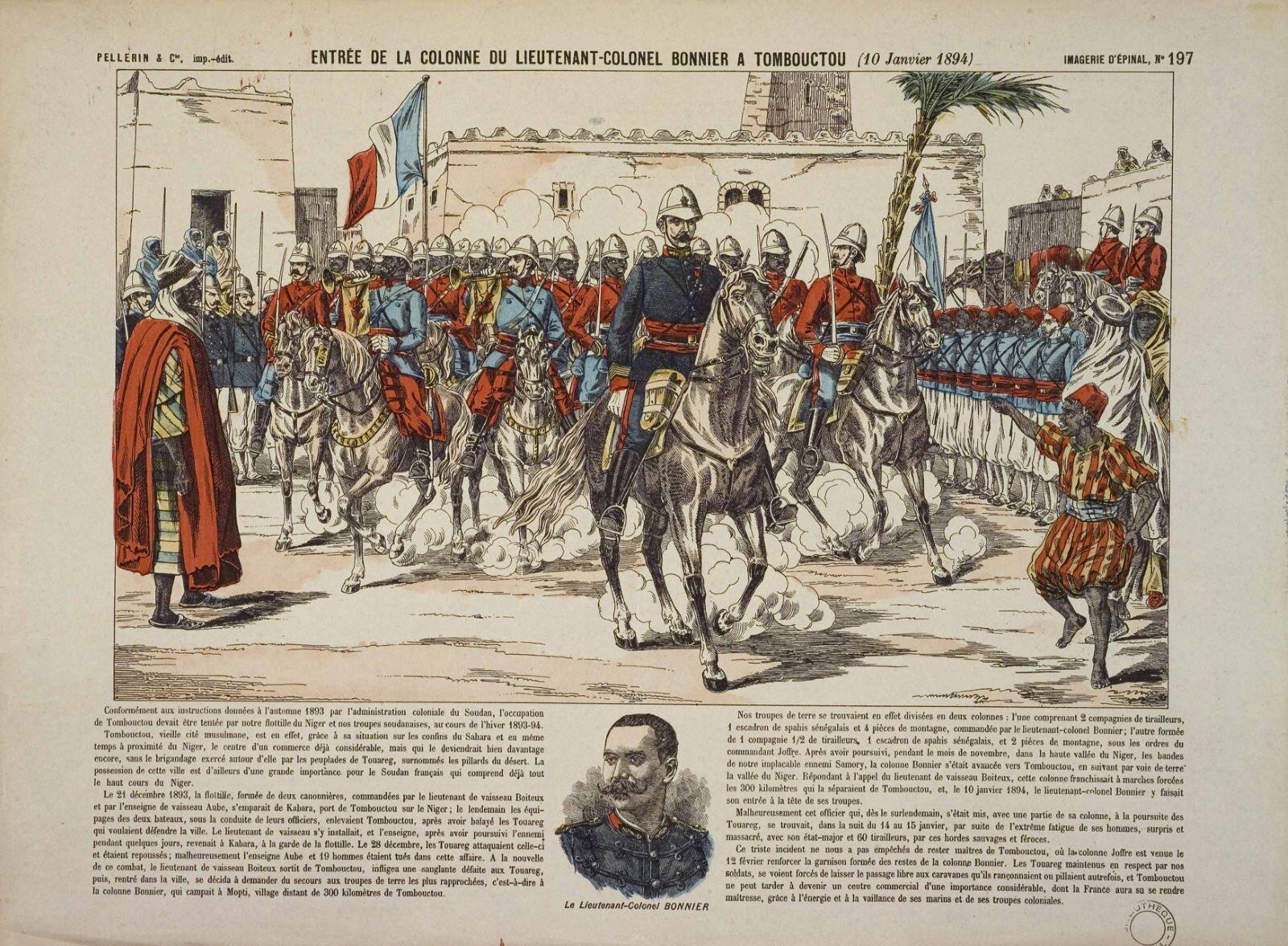 ENTRÉE DE LA COLONNE DU LIEUTENANT-COLONEL BONNIER A TOMBOUCTOU (10 Janvier 1894) (titre inscrit)