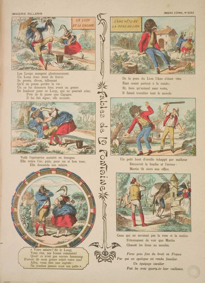 Fables de LA FONTAINE / LE LOUP / ET LA CIGOGNE / L'ANE VÊTU DE / LA PEAU DU LION (titre inscrit)