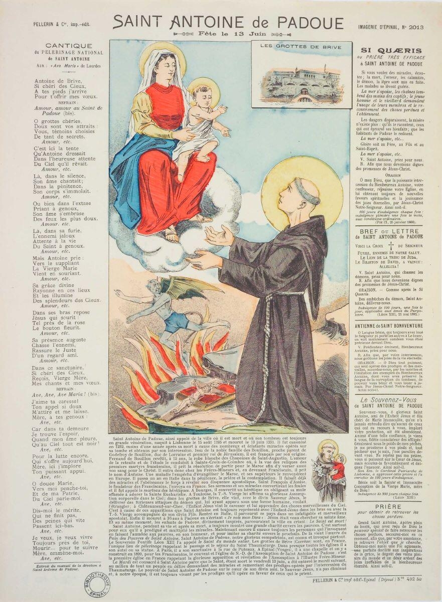 SAINT ANTOINE de PADOUE / Fête le 13 Juin (titre inscrit)
