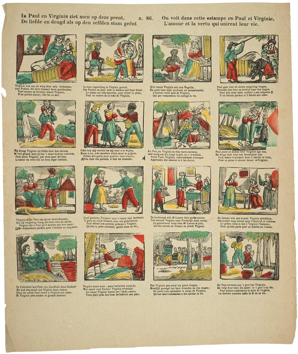 On voit dans cette estampe en Paul et Virginie, / L'amour et  la vertu qui unirent leur vie. n. 86. (titre inscrit néerl., fr.)