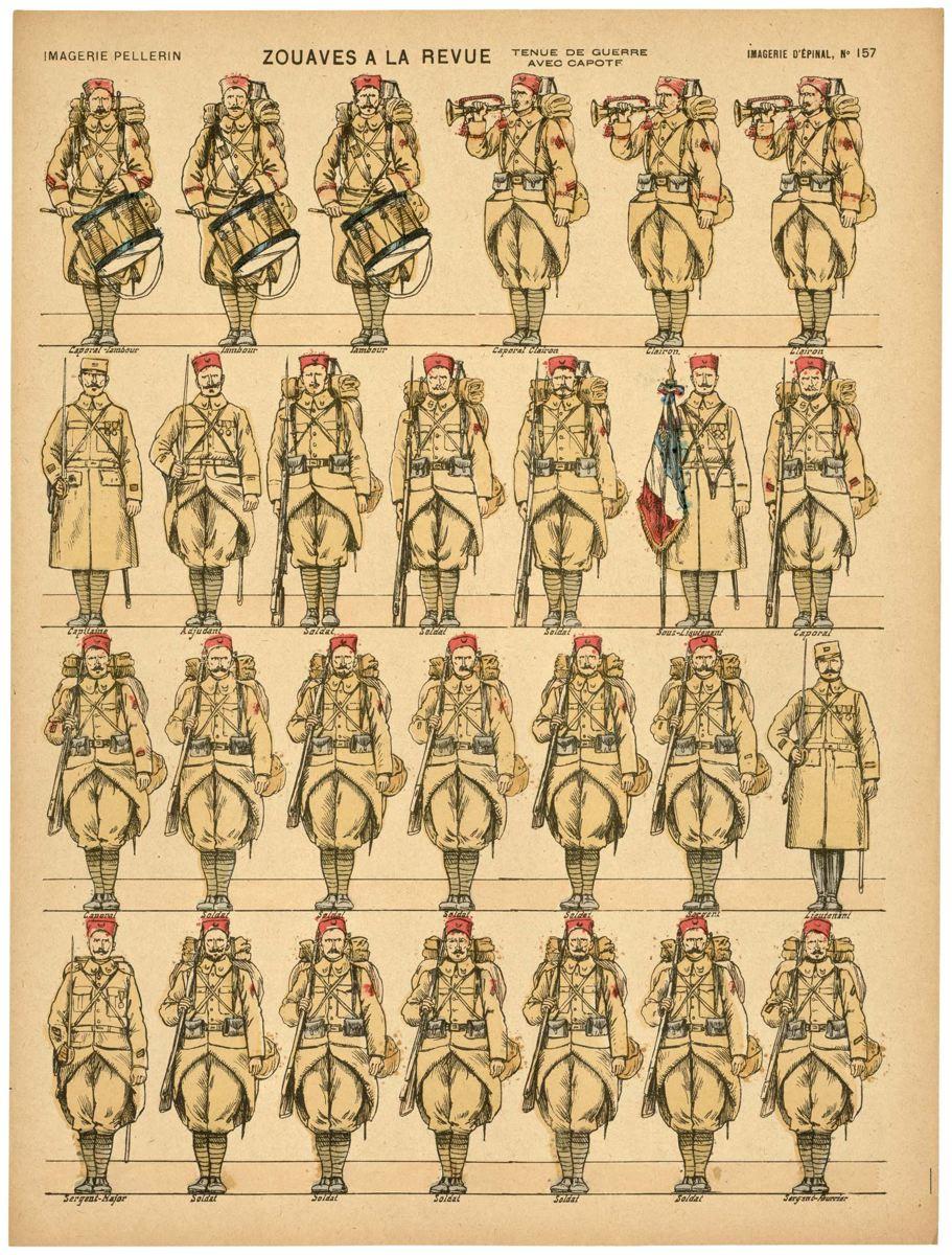 ZOUAVES A LA REVUE / TENUE DE GUERRE / AVEC CAPOTE (titre inscrit)