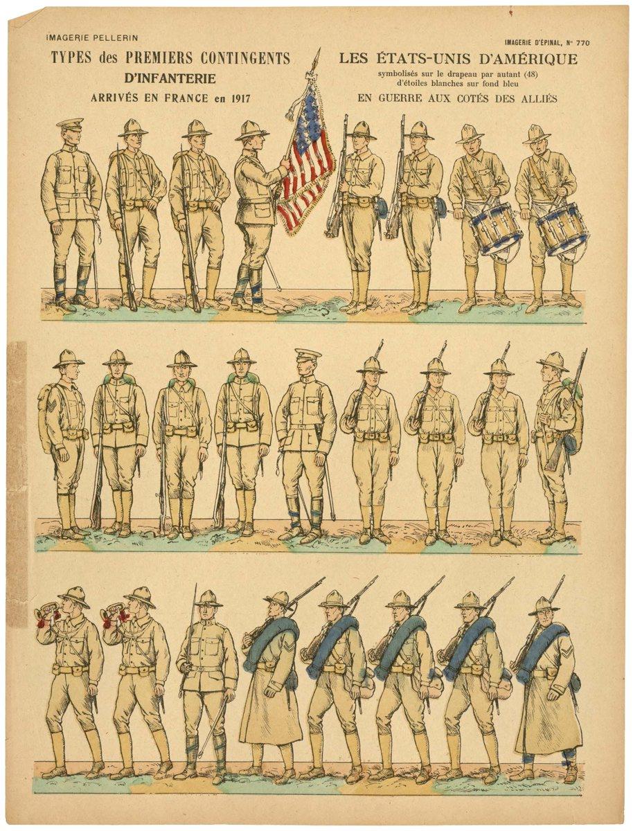 TYPES des PREMIERS CONTINGENTS / D'INFANTERIE / ARRIVÉS EN FRANCE en 1917 (titre inscrit)