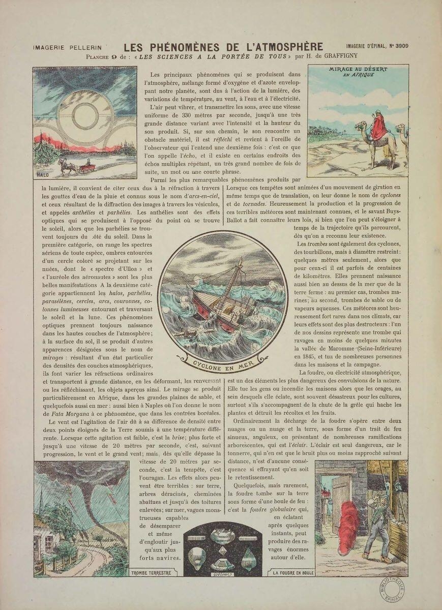 LES PHÉNOMÈNES DE L’ATMOSPHÈRE / PLANCHE 9 de : "LES SCIENCES A LA PORTÉE DE TOUS" par H. de GRAFFIGNY (titre inscrit)