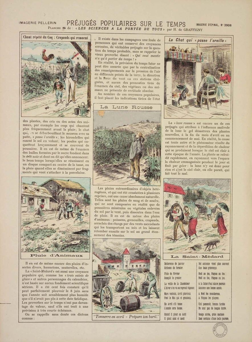 PRÉJUGÉS POPULAIRES SUR LE TEMPS / PLANCHE 8 de : "LES SCIENCES A LA PORTÉE DE TOUS" par H. de GRAFFIGNY (titre inscrit)