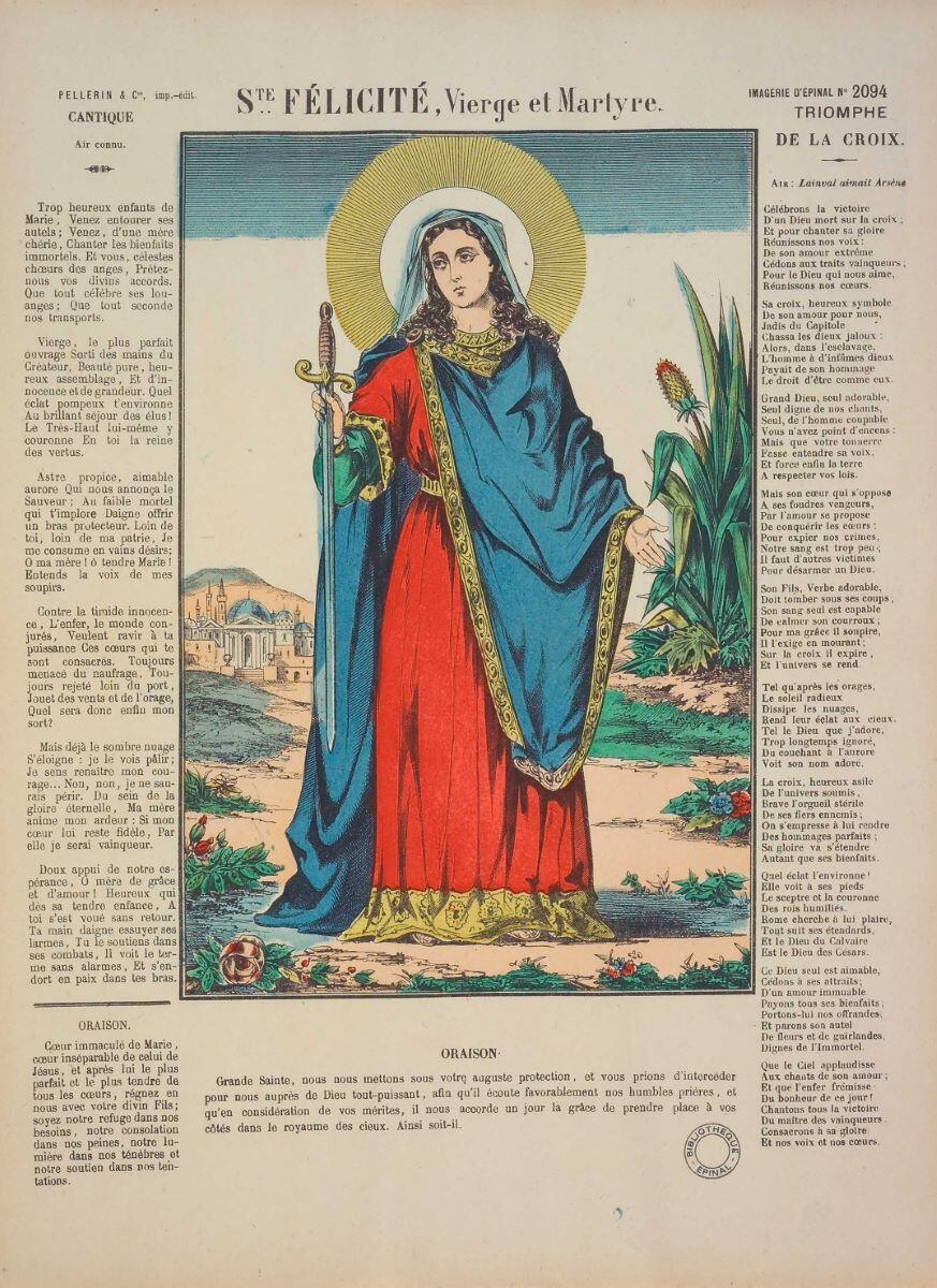 STE.. FÉLICITÉ, Vierge et Martyre. (titre inscrit)