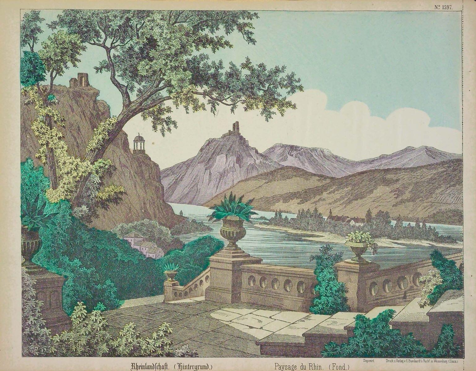 Paysage du Rhin. (Fond.) N° 1597. (titre inscrit, fr., all.)