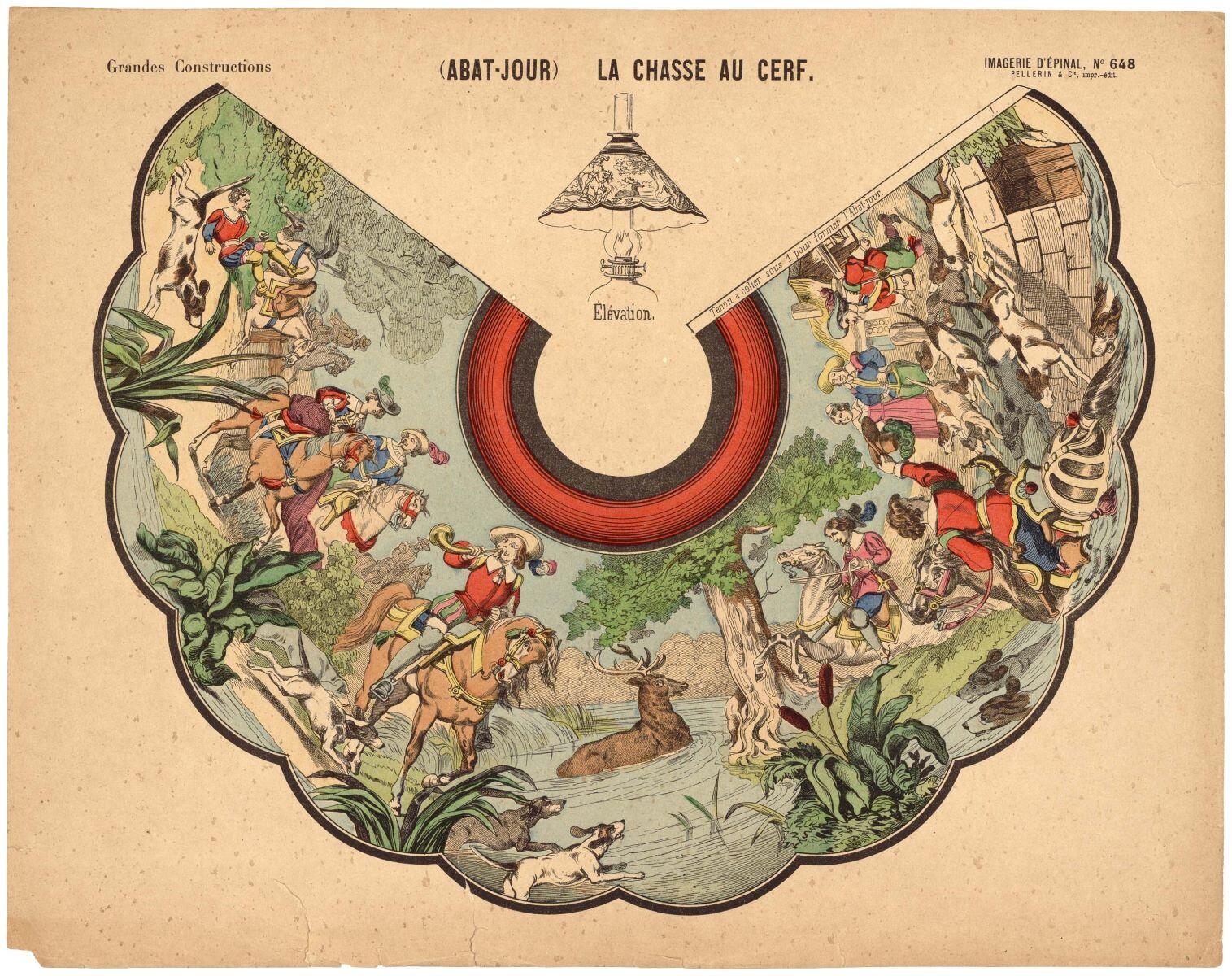 (ABAT-JOUR) LA CHASSE AU CERF. (titre inscrit)