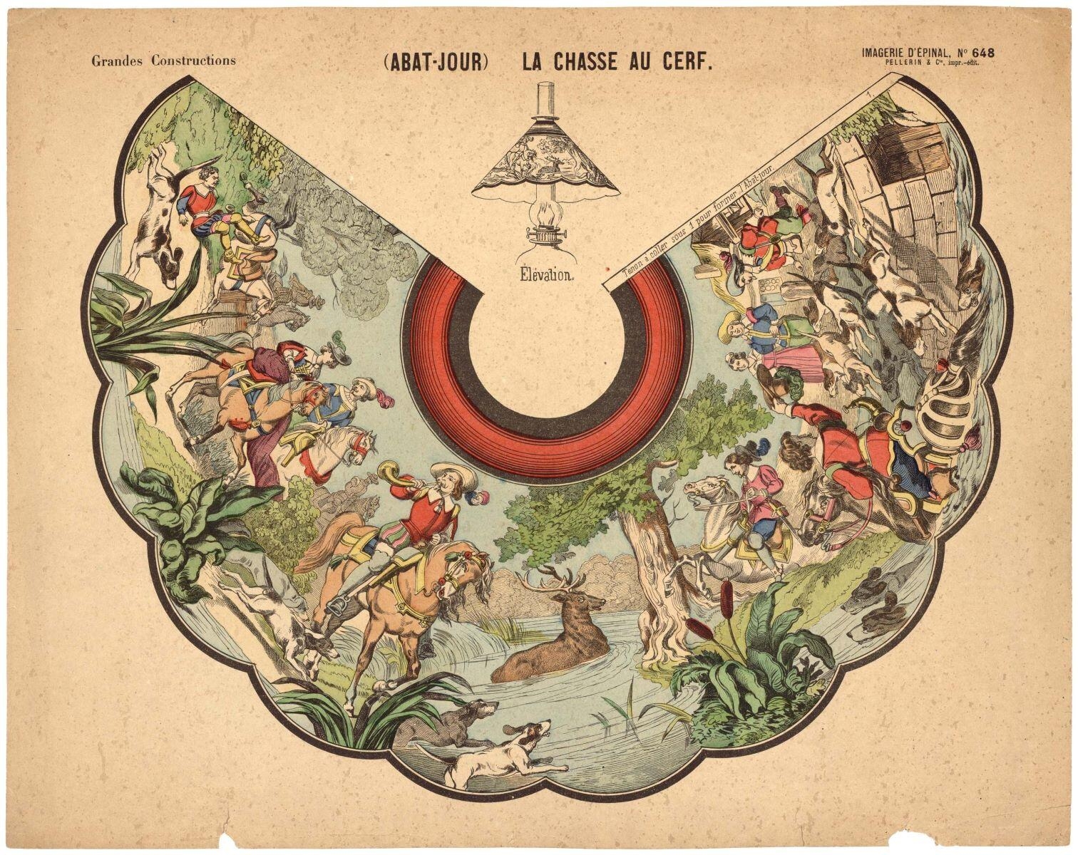 (ABAT-JOUR) LA CHASSE AU CERF. (titre inscrit)