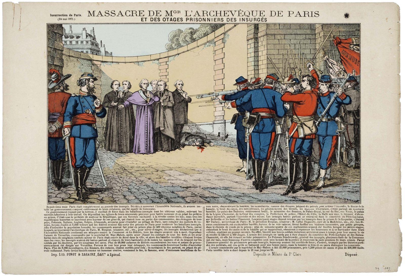 Insurrection de Paris. / (24 mai 1871.) MASSACRE DE MGR L'ARCHEVÊQUE DE PARIS / ET DES OTAGES PRISONNIERS DES INSURGES (titre inscrit)