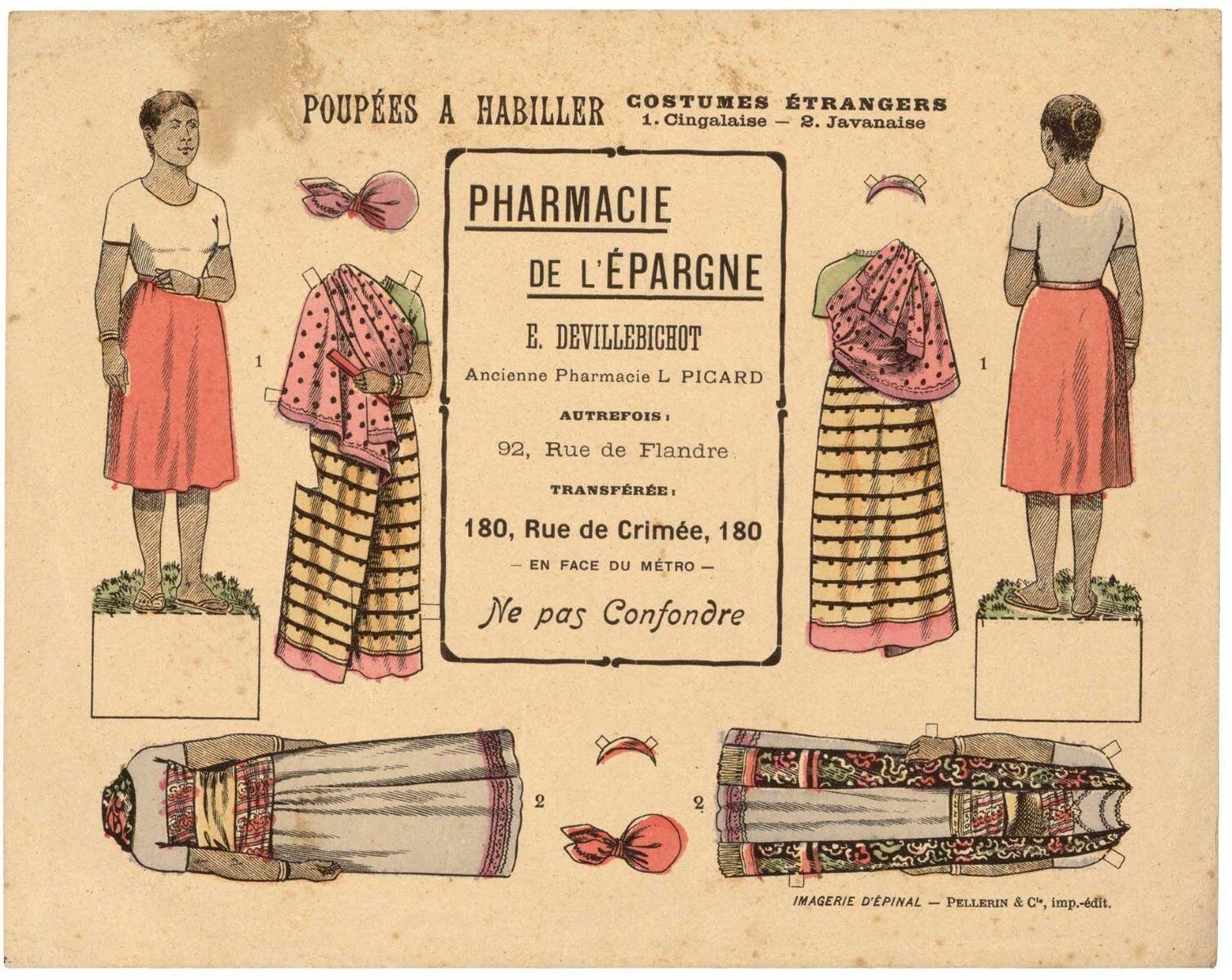 POUPEES A HABILLER / COSTUMES ETRANGERS / 1. Cingalaise - 2. Javanaise (titre inscrit)