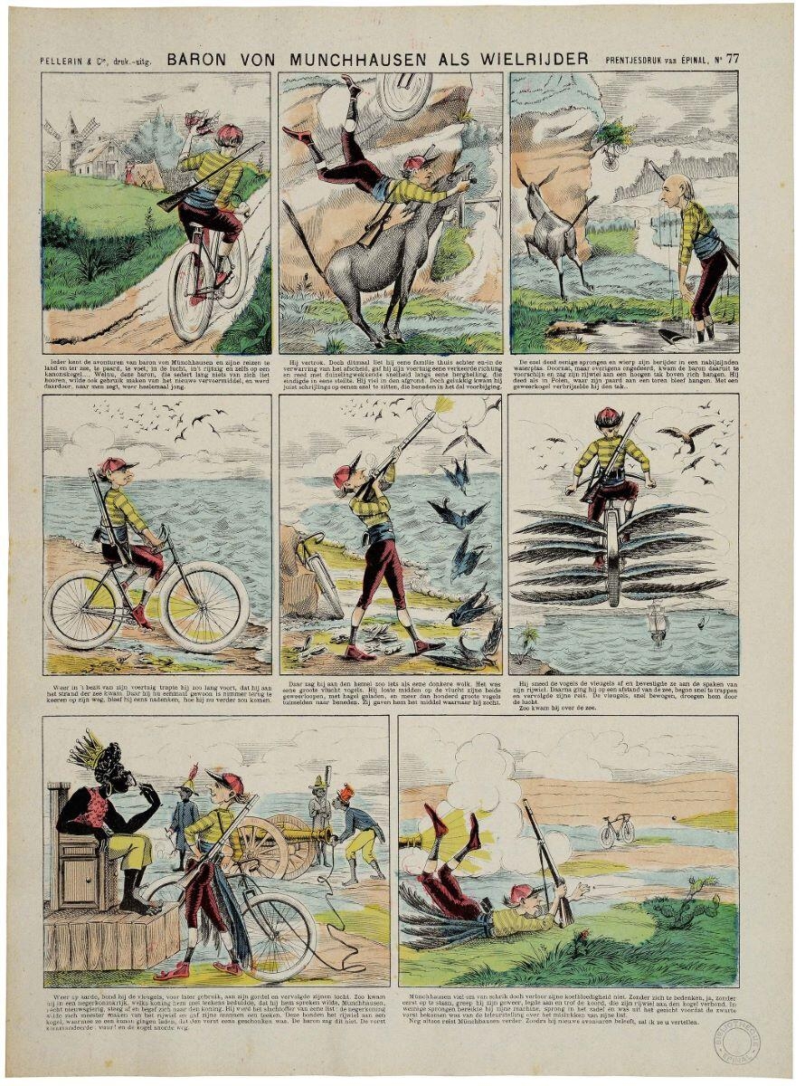 BARON VON MUNCHHAUSEN ALS WIELRIJDER (titre inscrit, néerl.) ; le baron de Crac cycliste (titre factice)