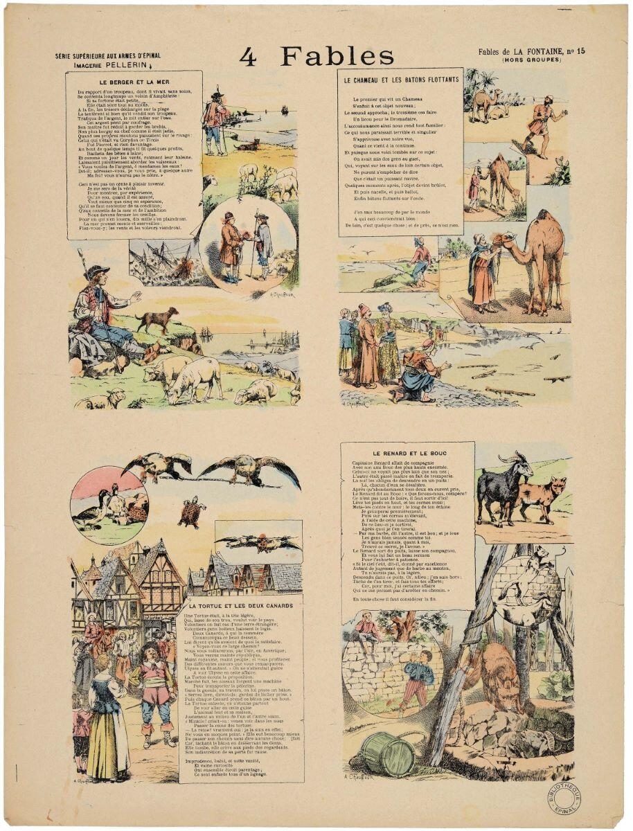 4 Fables / LE BERGER ET LA MER / LE CHAMEAU ET LES BATONS FLOTTANTS / LA TORTUE ET LES DEUX CANARDS / LE RENARD ET LE BOUC  (titre inscrit)