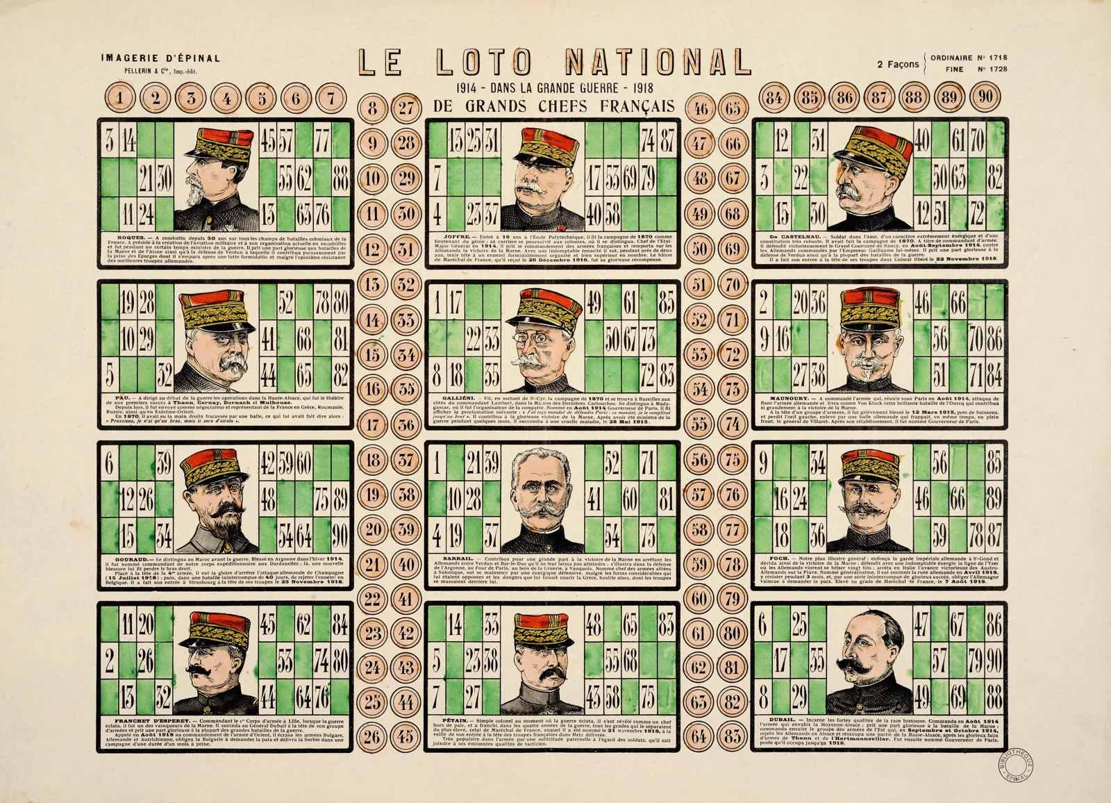 LE LOTO NATIONAL / 1914 - DANS LA GRANDE GUERRE - 1918 / DE GRANDS CHEFS FRANCAIS (titre inscrit)