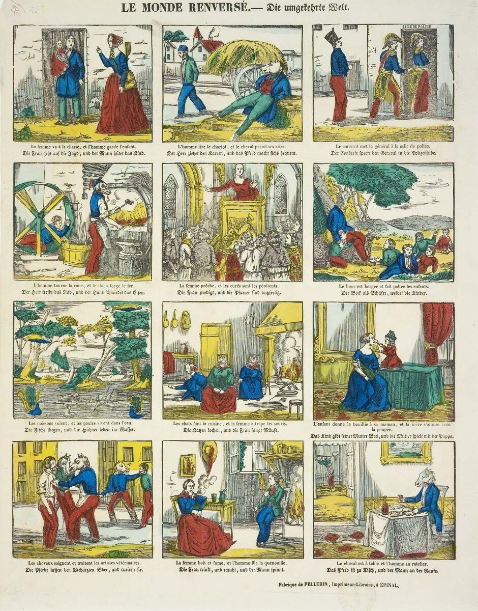 LE MONDE RENVERSÉ. (titre inscrit, fr., all.)