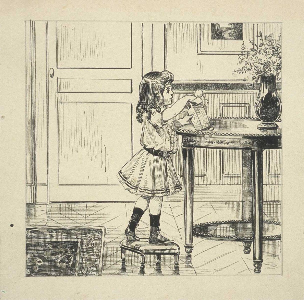 fillette prenant un gâteau dans un paquet (titre factice)