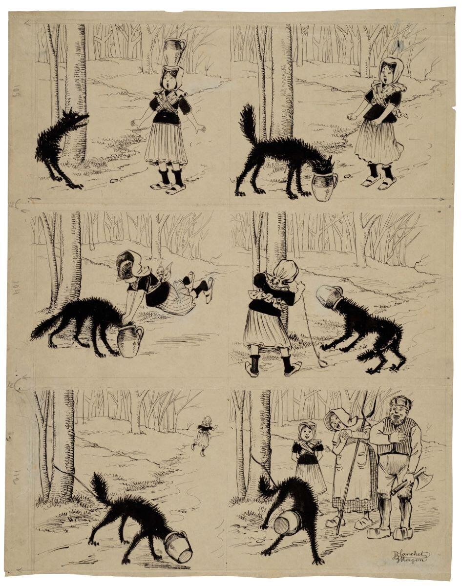 une petite fille piège un loup (titre factice)