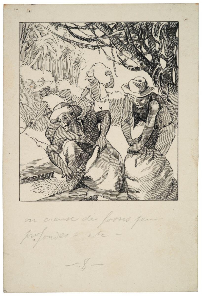 on creuse des fosses peu profondes etc 8 (titre inscrit) ; le chocolat, première vignette de la troisième ligne (titre factice)