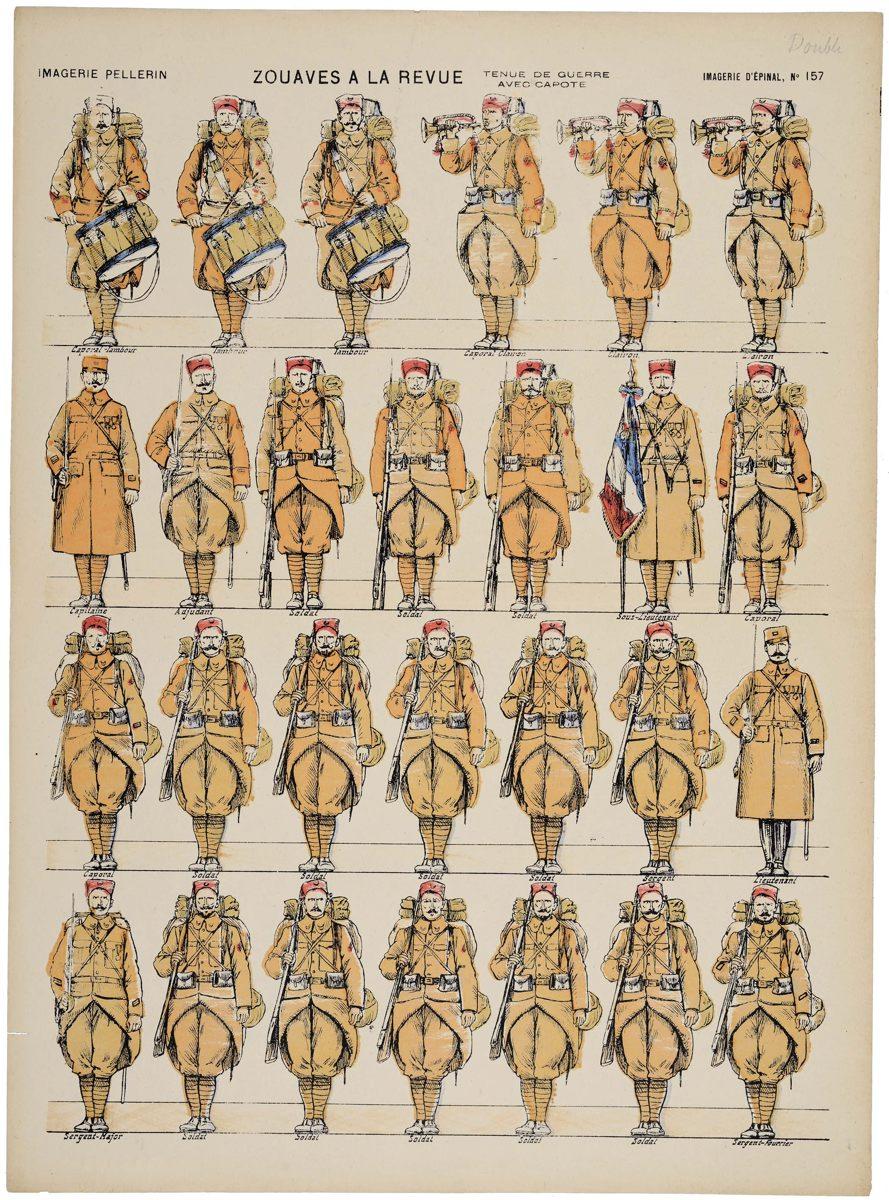 ZOUAVES A LA REVUE / TENUE DE GUERRE / AVEC CAPOTE (titre inscrit)