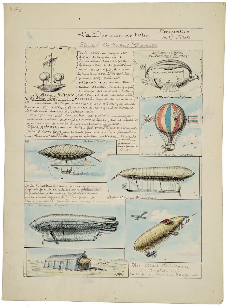 Le Domaine de l'Air / Planche 7 - Les Ballons Dirigeables (titre inscrit) ; LE DOMAINE DE L'AIR ... la Grande Guerre PLANCHE N°7 / - LES BALLONS DIRIGEABLES (titre inscrit)