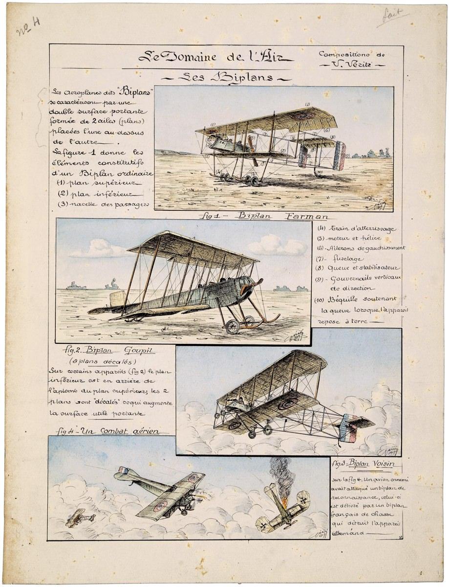 Le DOMAINE DE l'Air / - Les Biplans - N°- 4 (titre inscrit) ; LE DOMAINE DE L'AIR ... la Grande Guerre PLANCHE N°4 / - LES BIPLANS - (titre factice)