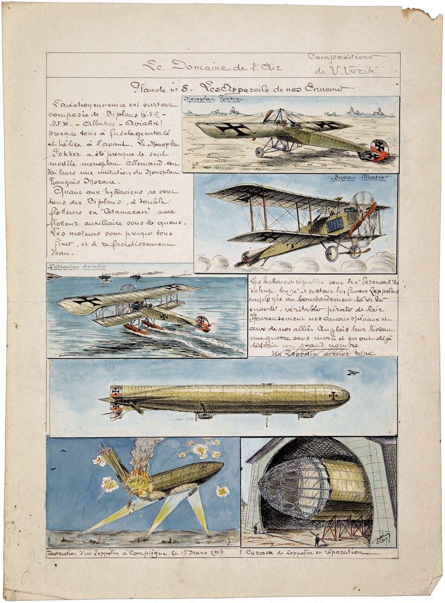 Le DOMAINE DE l'Air / - Planche n°8 - Les Appareils de nos Ennemis (titre inscrit) ; LE DOMAINE DE L'AIR ... la Grande Guerre PLANCHE N°8 / - LES APPAREILS DE NOS ENNEMIS (titre factice)