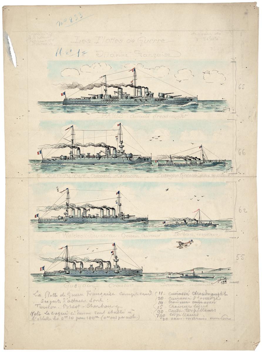 Les Flottes de Guerre. Pl. n°1 = Marine Française N° 233 (titre inscrit) ; LES FLOTTES DE GUERRE / PLANCHE N°1 - MARINE FRANCAISE (titre factice)
