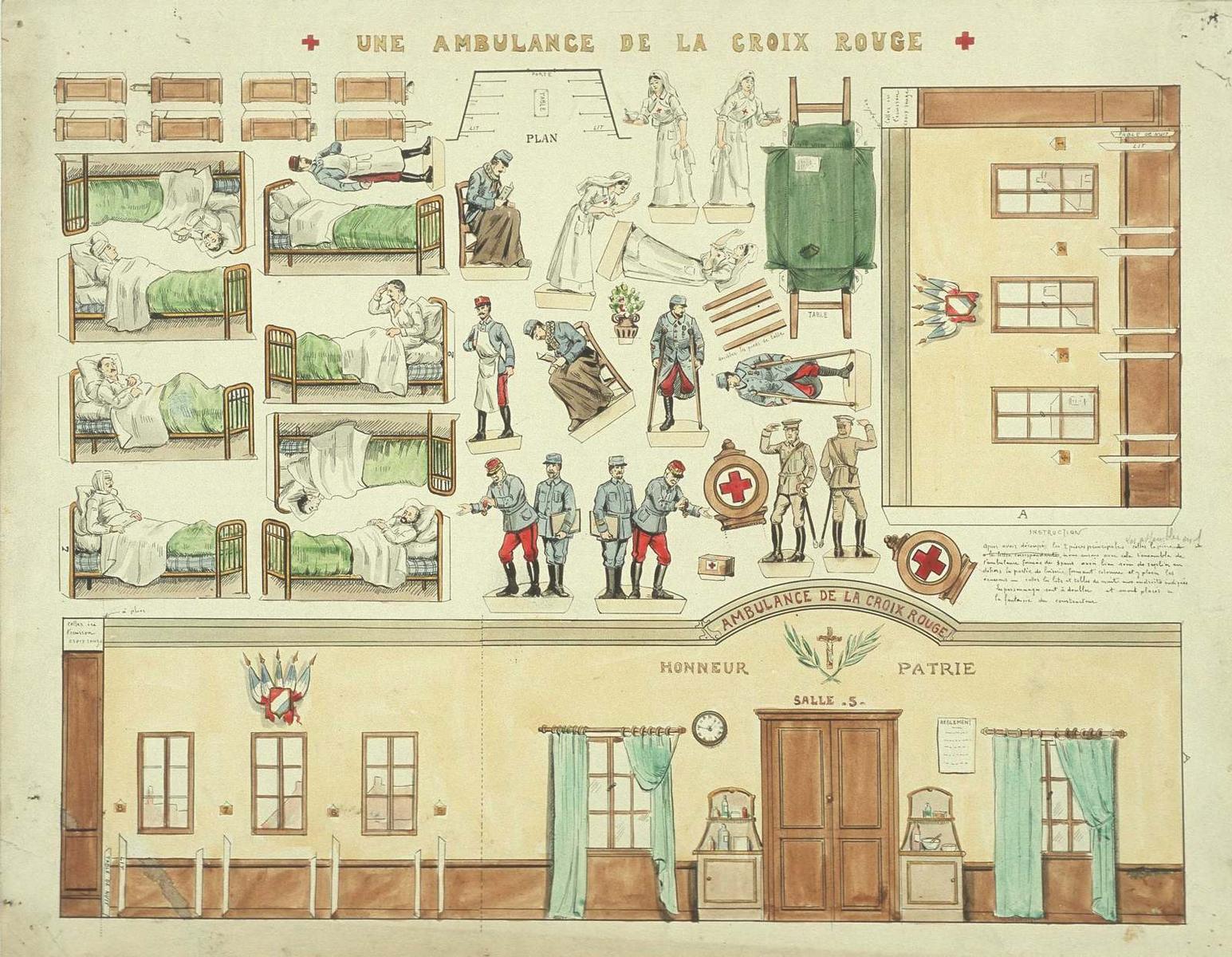 UNE AMBULANCE DE LA CROIX ROUGE (titre inscrit) ; UNE SALLE D'AMBULANCE / DE LA CROIX-ROUGE (titre factice)