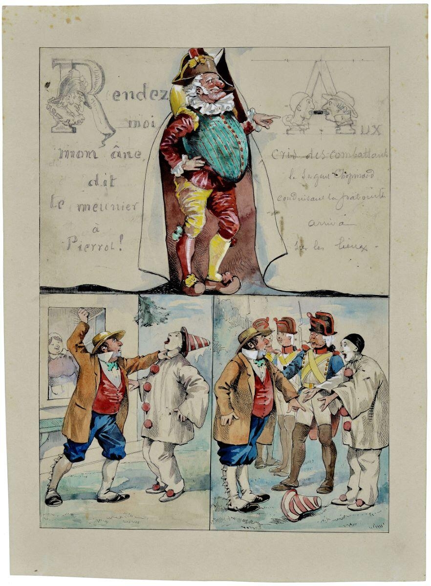Rendez / moi / mon âne / dit / le meunier / à / Pierrot ! (titre inscrit)