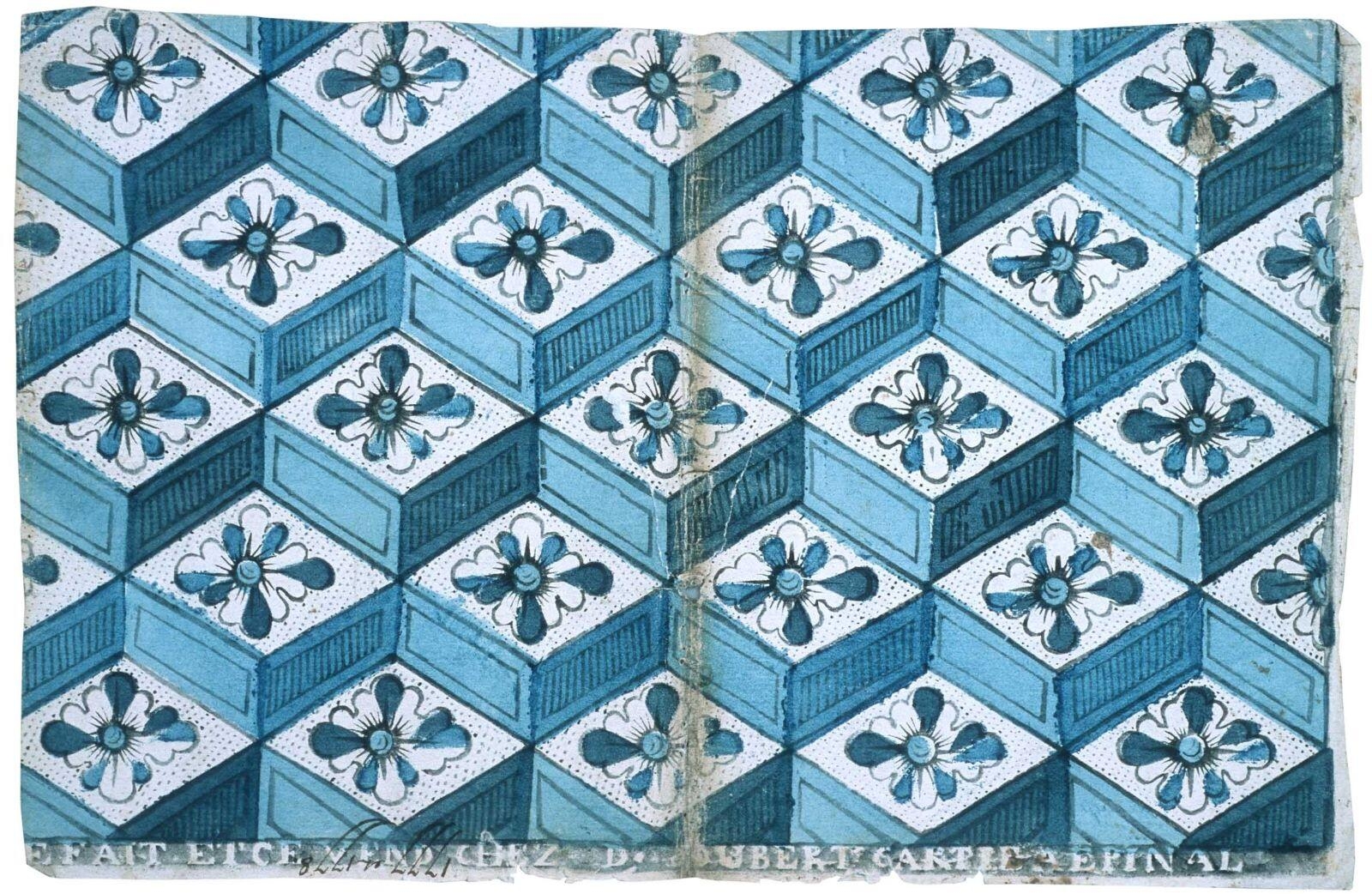 papier dominoté bleu à fleurs et losanges (titre factice)