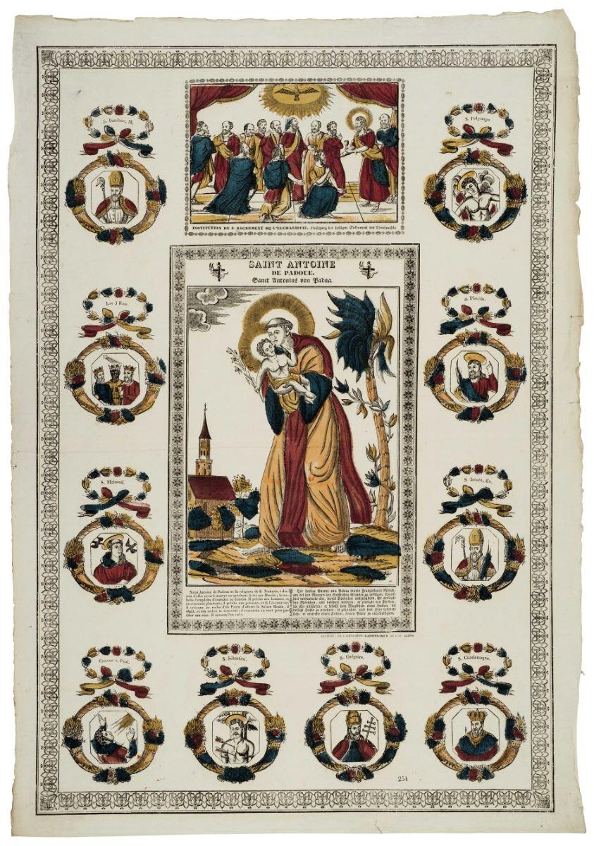 SAINT ANTOINE / DE PADOUE. (titre inscrit, fr., all., gothique)