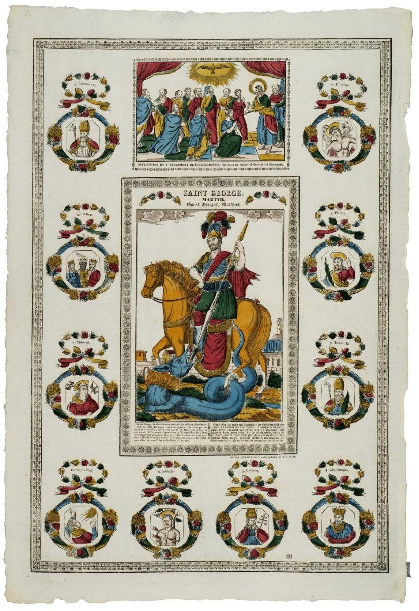 SAINT GEORGE, / MARTYR. (titre inscrit, fr., all., gothique)