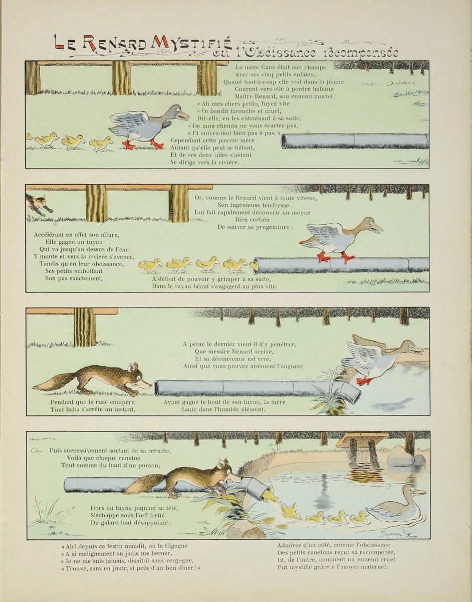 LE RENARD MYSTIFIE / ou l'Obéissance récompensée (titre inscrit) ; SERIE UNIVERSELLE / DROL'S / DE / BETES / & DROL'S DE GENS ! / pour égayer / PETITS & GRANDS: / tout ça PAR Benjamin Rabier : historiette page 3 (titre factice)