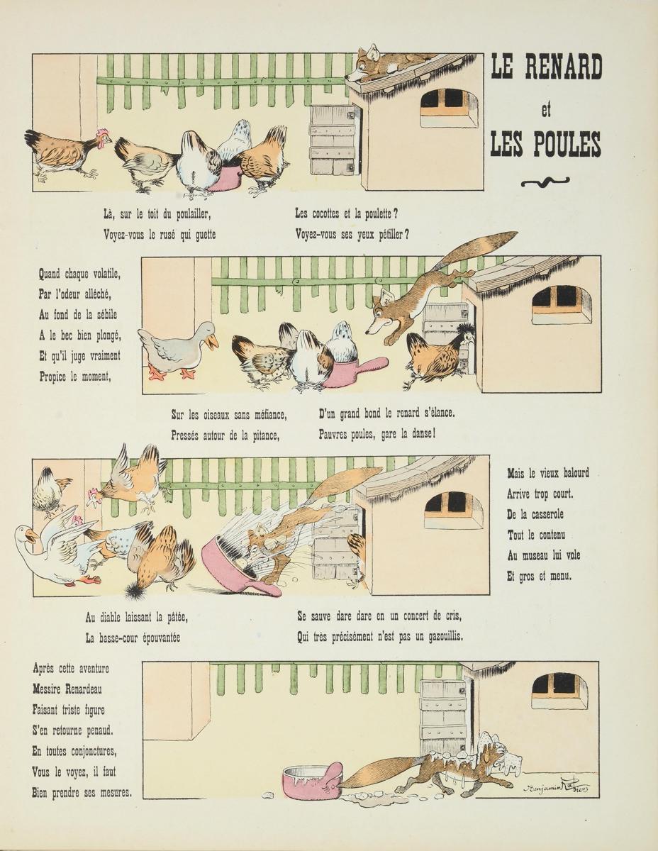 LE RENARD / et  / LES POULES (titre inscrit) ; SERIE UNIVERSELLE / DROL'S / DE / BETES / & DROL'S DE GENS ! / pour égayer / PETITS & GRANDS: / tout ça PAR Benjamin Rabier : historiette page 7 (titre factice)