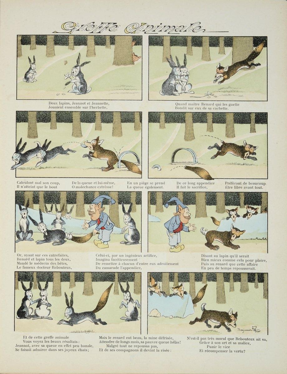 GreFFe animale (titre inscrit) ; SERIE UNIVERSELLE / DROL'S / DE / BETES / & DROL'S DE GENS ! / pour égayer / PETITS & GRANDS : / tout ça PAR Benjamin Rabier : historiette page 13 (titre factice)